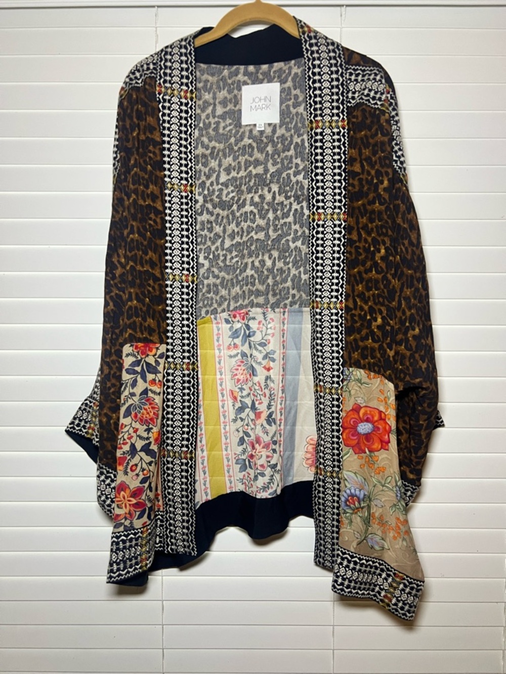 John Mark Mixed Print Kimono Cardigan - Brown Floral Patchwork 3X